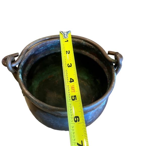 Antique Hammered Forged Copper Pot|Kettle Primitive Cauldron Patinated - Picture 9 of 11